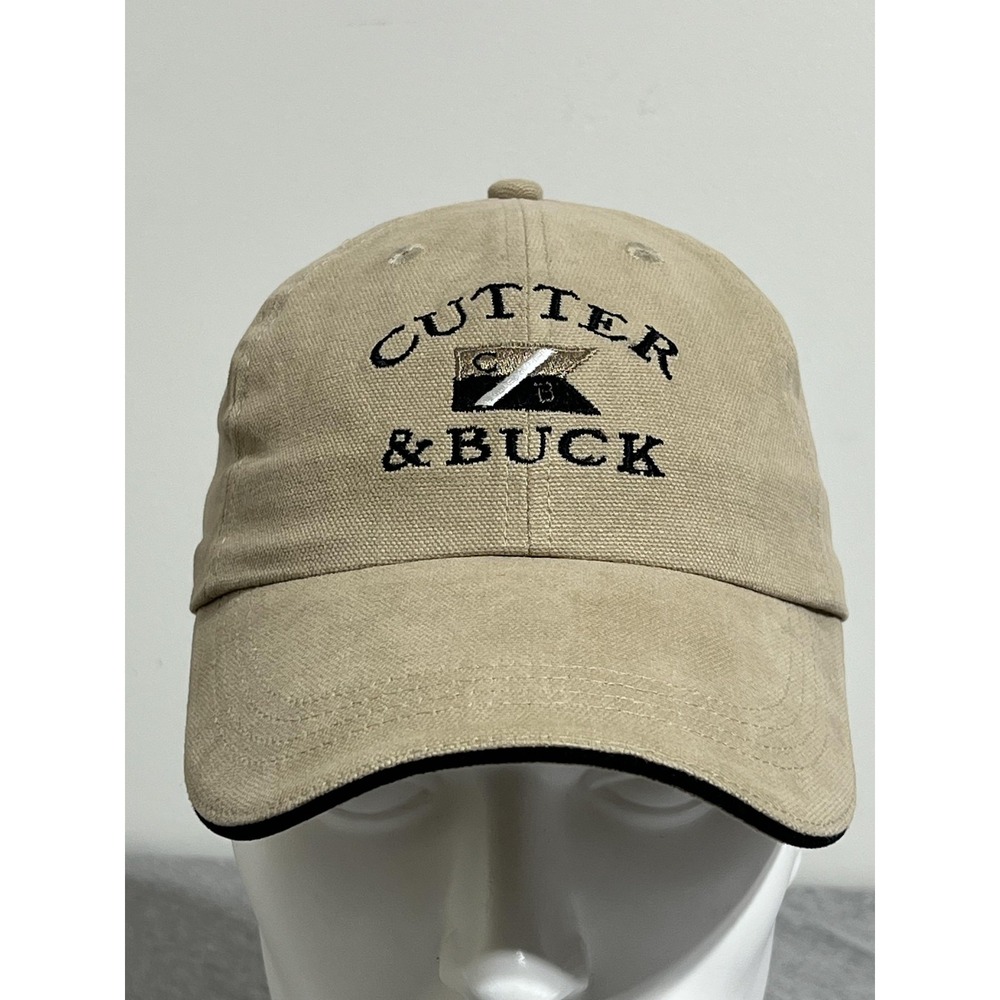 Cutter & Buck Hat Cap Strap Back Khaki Tan Canvas Embroidered Golf Mens Classic